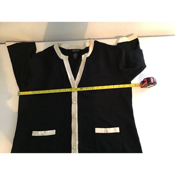 NEW YORK & COMPANY-WOMENS BLACK/TAN 3/4 SLEEVE BUTTON DOWN POCKETS SWEATER SZ XL - Picture 5 of 6